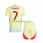 Camisolas de futebol Espanha Alvaro Morata 7 Criança Equipamento Alternativa Euro 2024 Manga Curta